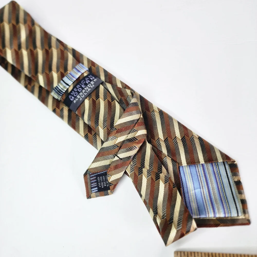 ALEXANDER JULIAN  Elegant Brown and Tan Striped Silk Tie